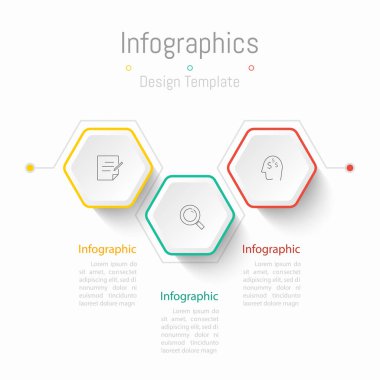 İş verileriniz için Infographic 3 seçenekleri tasarım elemanları. Vektör İllüstrasyonu.