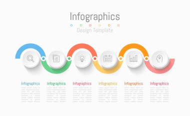İş verileriniz için Infographic 6 seçenekleri tasarım elemanları. Vektör İllüstrasyonu.