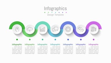 İş verileriniz için Infographic 7 seçenekleri tasarım elemanları. Vektör İllüstrasyonu.