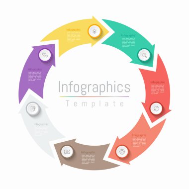 İş verileriniz için Infographic 7 seçenekleri tasarım elemanları. Vektör İllüstrasyonu.