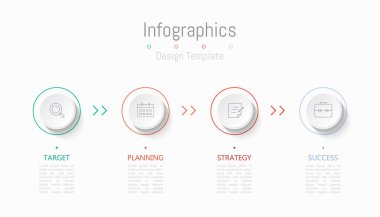 İş verileriniz için Infographic 4 seçenekleri tasarım elemanları. Vektör İllüstrasyonu.