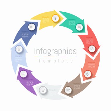 İş verileriniz için Infographic 9 seçenekleri tasarım elemanları. Vektör İllüstrasyonu.
