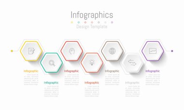 İş verileriniz için Infographic 7 seçenekleri tasarım elemanları. Vektör İllüstrasyonu.