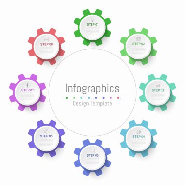 İş verileriniz için Infographic 8 seçenekleri tasarım elemanları. Vektör İllüstrasyonu.