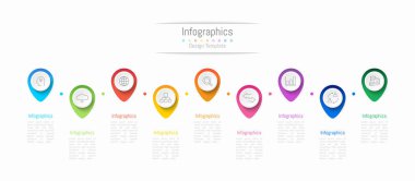 İş verileriniz için Infographic 9 seçenekleri tasarım elemanları. Vektör İllüstrasyonu.