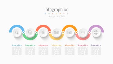 İş verileriniz için Infographic 7 seçenekleri tasarım elemanları. Vektör İllüstrasyonu.