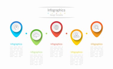İş verileriniz için Infographic 5 seçenekleri tasarım elemanları. Vektör İllüstrasyonu.