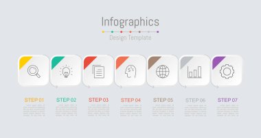 İş verileriniz için Infographic 7 seçenekleri tasarım elemanları. Vektör İllüstrasyonu.