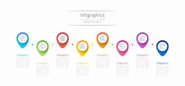 İş verileriniz için Infographic 8 seçenekleri tasarım elemanları. Vektör İllüstrasyonu.