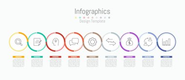 İş verileriniz için Infographic 9 seçenekleri tasarım elemanları. Vektör İllüstrasyonu.