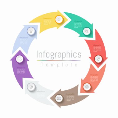 İş verileriniz için Infographic 8 seçenekleri tasarım elemanları. Vektör İllüstrasyonu.