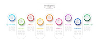 İş verileriniz için Infographic 9 seçenekleri tasarım elemanları. Vektör İllüstrasyonu.