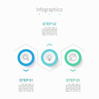 İş verileriniz için Infographic 3 seçenekleri tasarım elemanları. Vektör İllüstrasyonu.