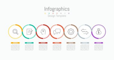 İş verileriniz için Infographic 7 seçenekleri tasarım elemanları. Vektör İllüstrasyonu.