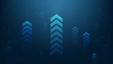 Ok çizgileri ve parıltılı ışıkları olan soyut geleceksel mavi arkaplan, Vektör illüstrasyonu