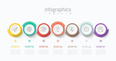 İş verileriniz için Infographic 7 seçenekleri tasarım elemanları. Vektör İllüstrasyonu.