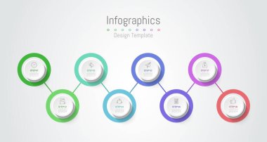 İş verileriniz için Infographic 8 seçenekleri tasarım elemanları. Vektör İllüstrasyonu.