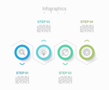 İş verileriniz için Infographic 4 seçenekleri tasarım elemanları. Vektör İllüstrasyonu.