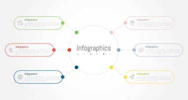 İş verileriniz için Infographic 6 seçenekleri tasarım elemanları. Vektör İllüstrasyonu.