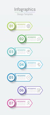 İş verileriniz için Infographic 7 seçenekleri tasarım elemanları. Vektör İllüstrasyonu.