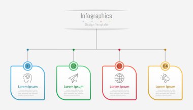 İş verileriniz için Infographic 4 seçenekleri tasarım elemanları. Vektör İllüstrasyonu.