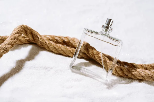 Perfumery Nautical Style Summer Fragrance Concept Transparent Empty Perfume Bottle — Stock Photo, Image