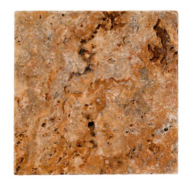 Doğal Travertine Scabos fayansı beyaza izole edilmiş. Kırpma yolu için hazır.