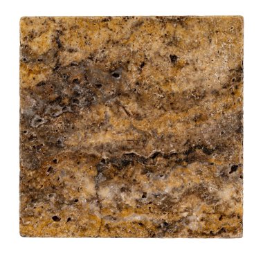 Doğal Scabos Travertine fayansı beyaza izole edilmiş. Kırpma yolu hazır.
