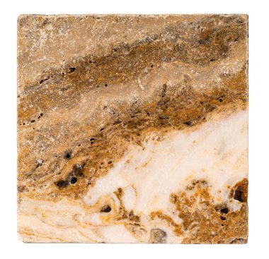 Doğal Scabos Travertine fayansı beyaza izole edilmiş. Kırpma yolu hazır.