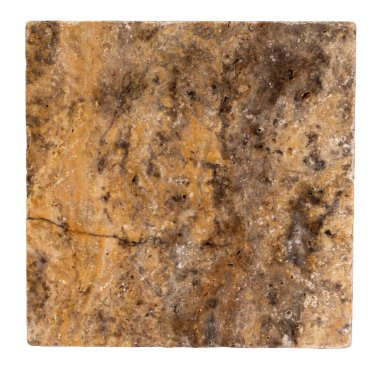 Scabos Travertine fayansları beyazda izole edilmiş. Kırpma yolu hazır.