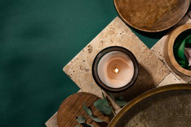 Dayspa 'da. Spa kompozisyonu. Oriental style spa natürmort, üst görünüm, kopyalama alanı.