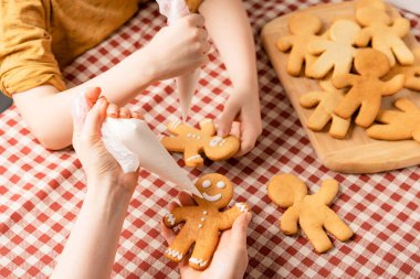Anne ve oğlu zencefilli kurabiye yapıyor. Ailecek vakit geçirmek..