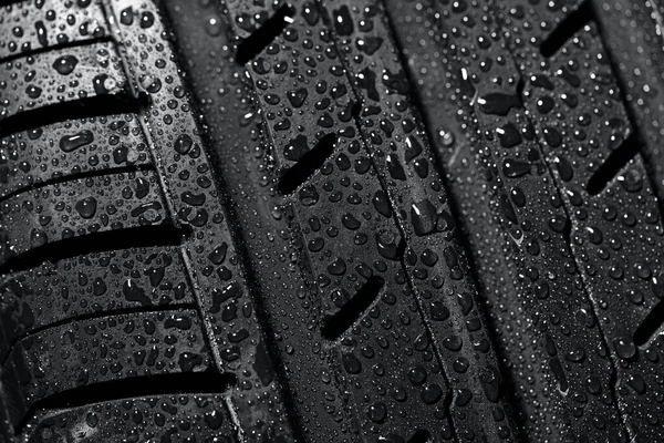 New Summer Tire Protector Water Drops Close View Driving Rainy — Stock Photo, Image