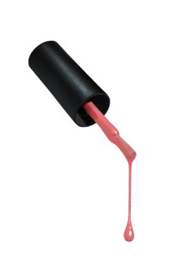 Beyaz Arkaplan 'a damlayan damlalı pembe jel boya fırçası. Kırpma Yolu İçin Hazır.