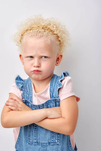 Offended Girl Put Hands One One Cute Child Offended Angry —  Fotos de Stock