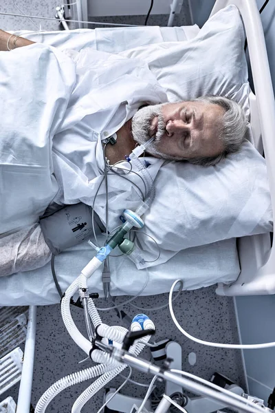 Top View Senior Elderly Sick Man Injected Modern Clinic Hospital — Fotografia de Stock