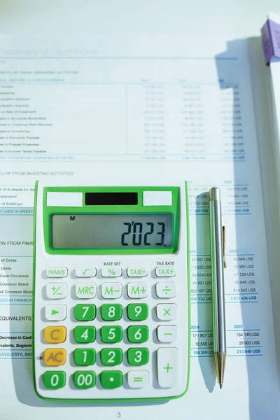 Czas Podatkowy Kalkulator Dokumenty Stole — Zdjęcie stockowe