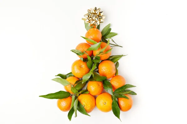Winter Flat Lay Christmas Tree Shape Tangerines — Stock Photo, Image