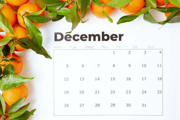 Winterflat Met Mandarijnen December Kalender — Stockfoto