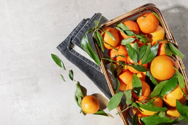 Winter Flat Lay Tangerines Basket — Stock Photo, Image