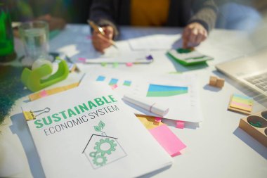 Ekonominin farkında. Ofiste belgelerle çalışan iş kadını..