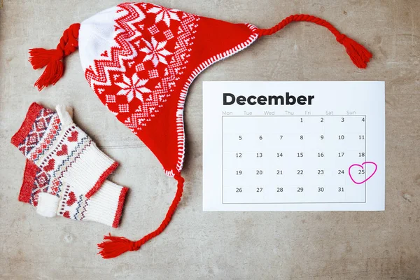 Winterflat Met Hoed December Kalender Wanten — Stockfoto