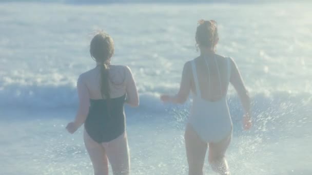Seen Modern Mother Child Beach Swimwear Having Fun Time — Stock Video