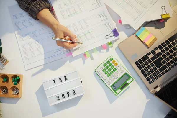 Tax Time Accountant Woman Working Documents Office — Stock Photo, Image