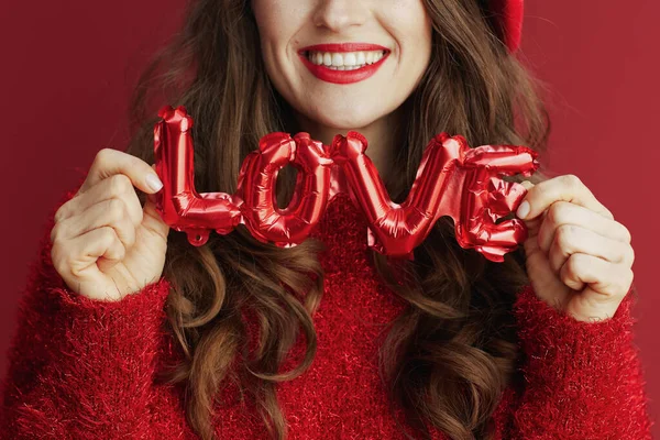Happy Valentine Closeup Woman Love Inscription —  Fotos de Stock