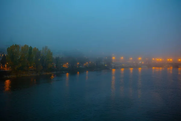 Paisagem Com Rio Vltava Noite Outono Praga República Checa — Fotografia de Stock