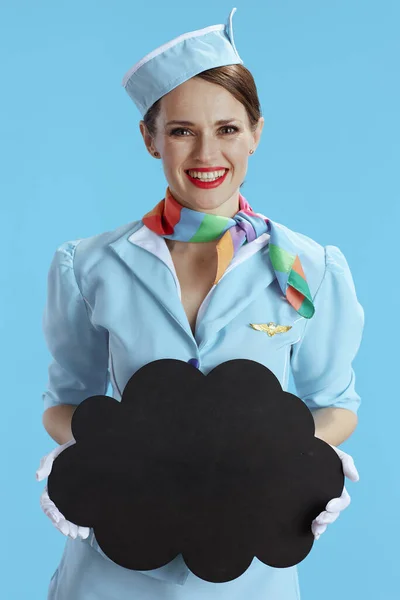 Happy Stylish Flight Attendant Woman Isolated Blue Background Blue Uniform — Stock Photo, Image