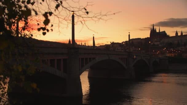 Vltava Nehri Vitus Katedrali Ile Sonbaharda Prag Çek Cumhuriyeti Nde — Stok video