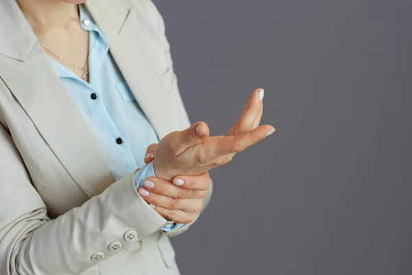 Closeup Small Business Owner Woman Light Business Suit Carpal Tunnel — Stock Photo, Image