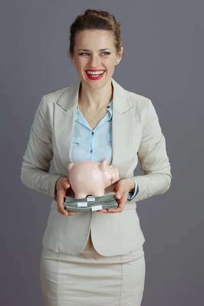 Sonriente Moderna Mujer Propietaria Una Pequeña Empresa Años Traje Negocios — Foto de Stock